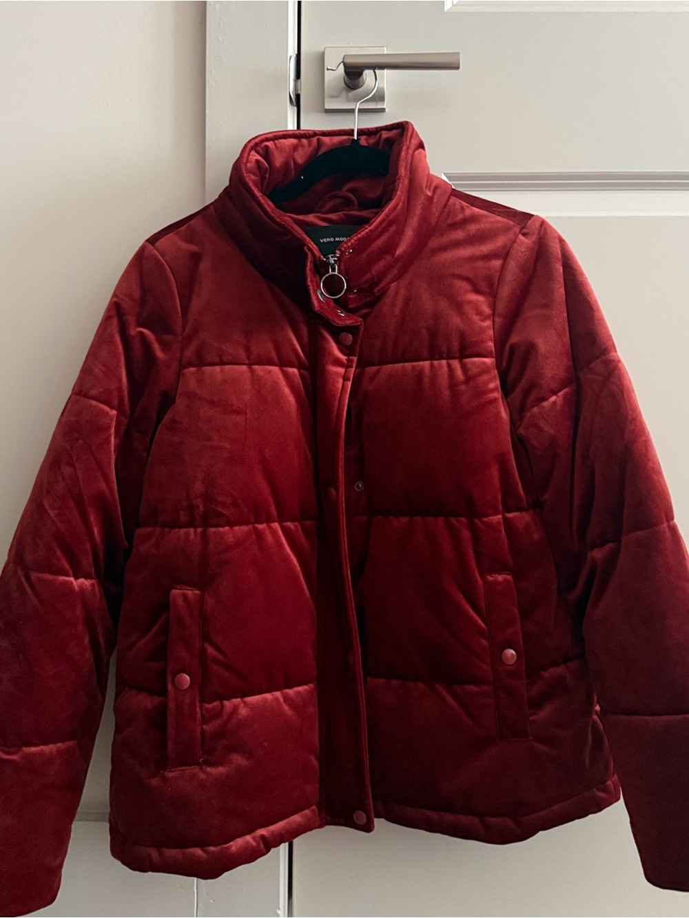 Vero Moda Red Quilted Velvet Puffer Jacket